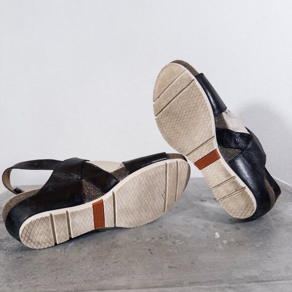 Josef Seibel Strappy Black Leather Wedge Sandals Women’s size 37 - Picture 3 of 6
